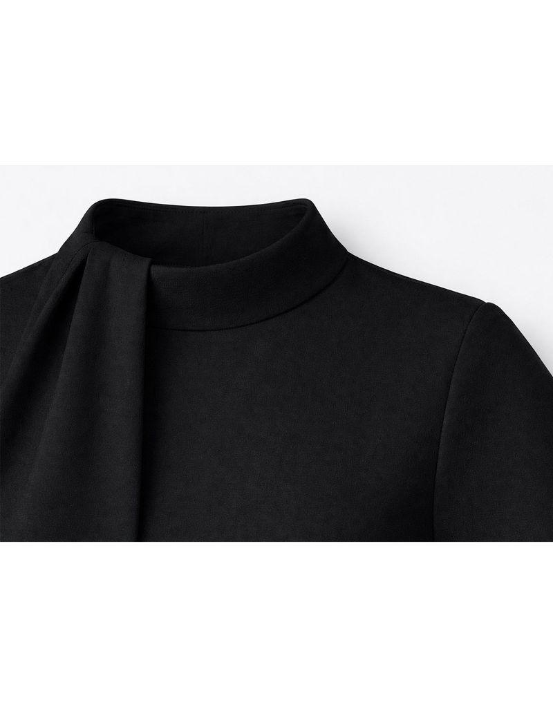 ルネハイネックライボタンスリムブラウス Black