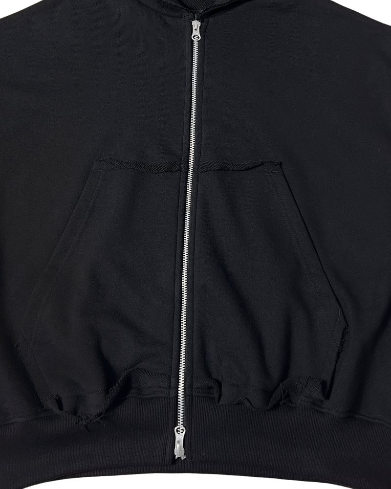 CUTTING CROP HOODIE ZIPUP_BLACK