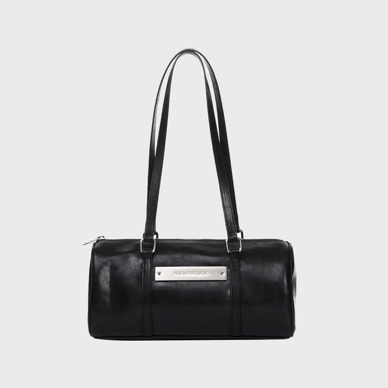 VINTAGE LEATHER CRYSTAL BOSTON BAG_BLACK