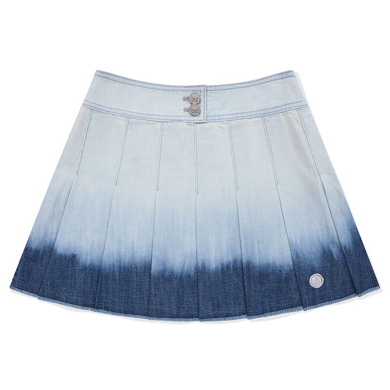 GRADATION PLEATS DENIM SKIRT [BLUE]