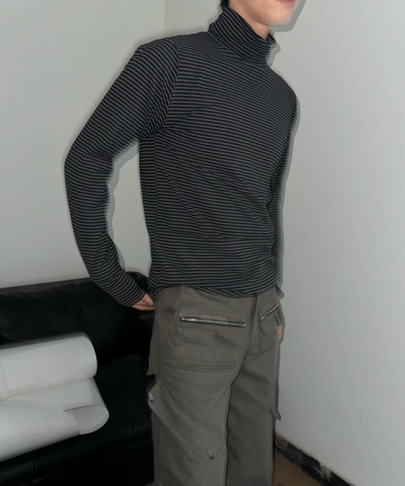 Bluesf Stripe Double Turtleneck - WHITE