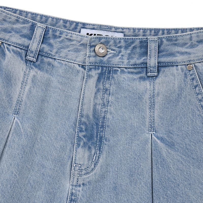 FLARE SHORT DENIM PANTS [BLUE]