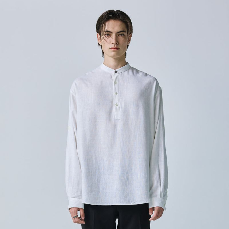 linen concho roll up shirt white
