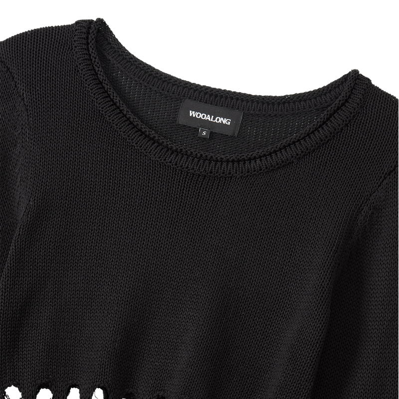 Mesh Cutout Knit - BLACK