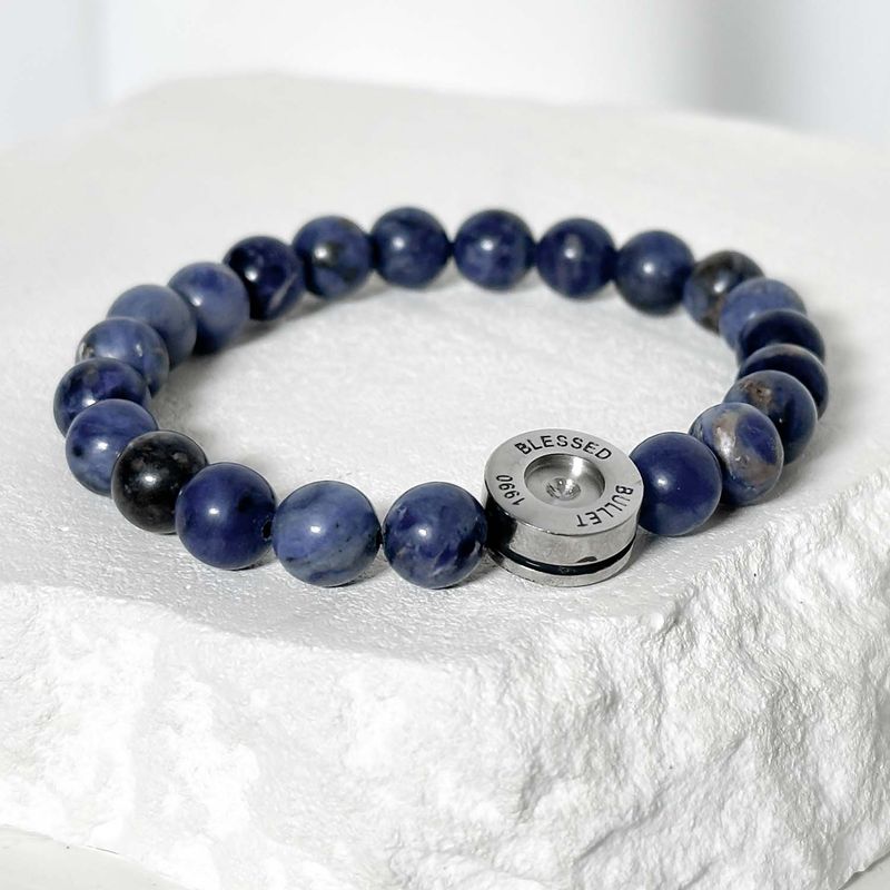 ss-bullet back gemstone beads bracelet_Blue