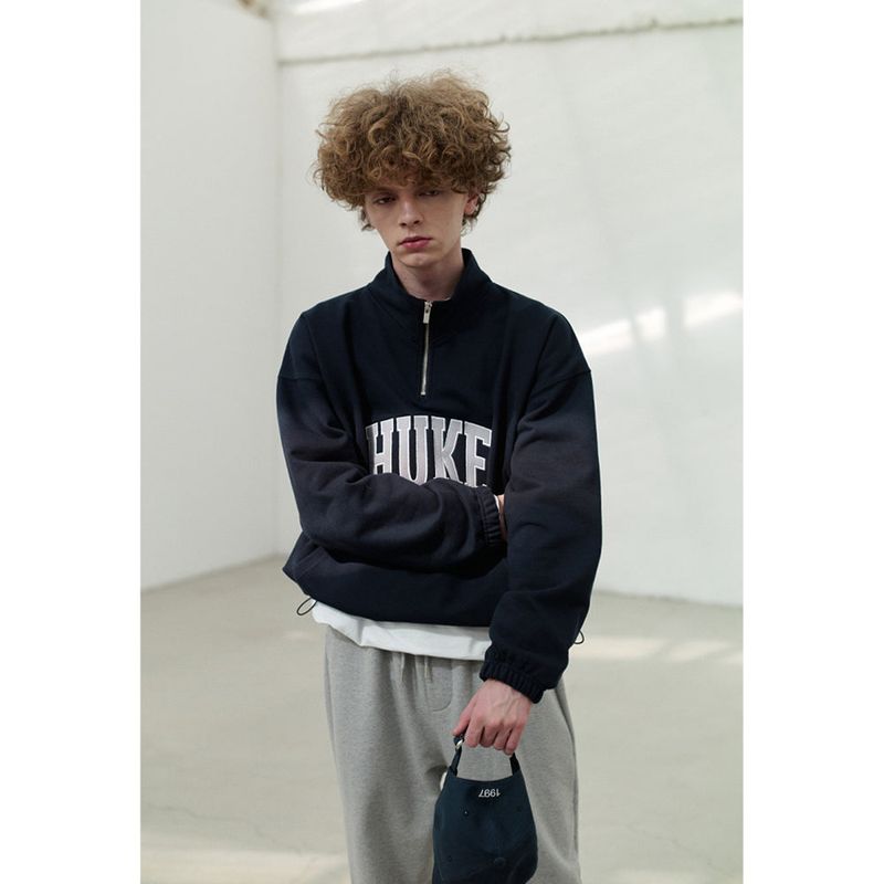HUKE ロゴ ネイビー ハーフジップアップ MTM