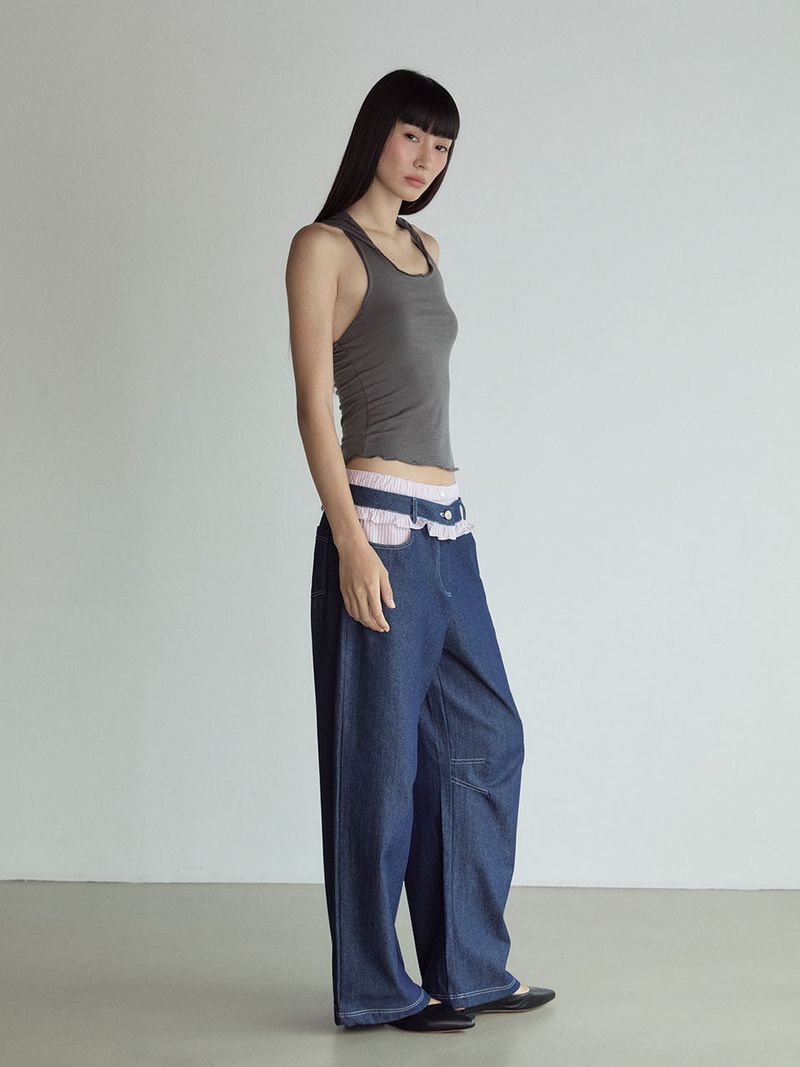 Frill Block Pants_Deep Blue