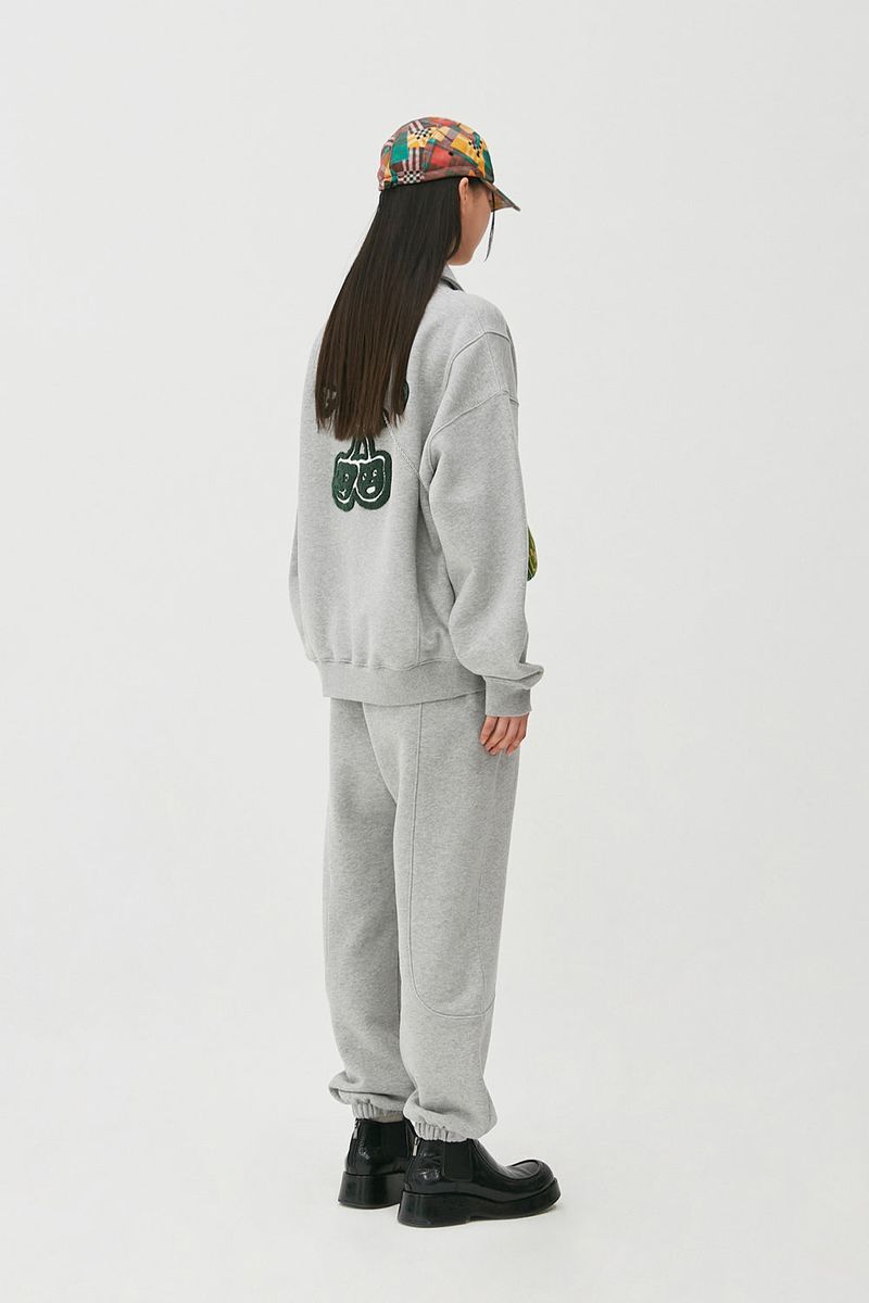 Cherry Bear Half Zipup Crewneck_Grey