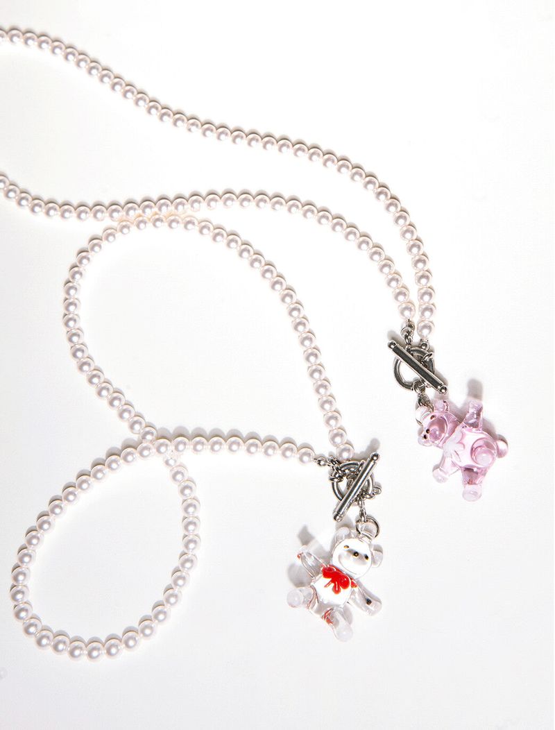 GLASS TEDDY NECKLACE_RED