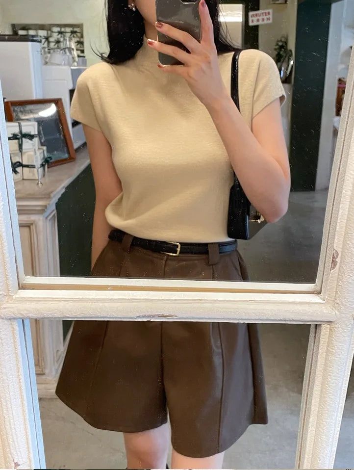 Rosley Half Neck Cap-Sleeve Knit