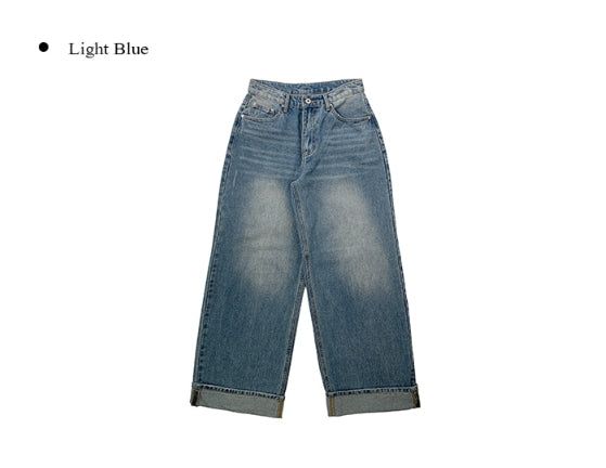 Andy Roll-Up Wide Washing Denim Pants