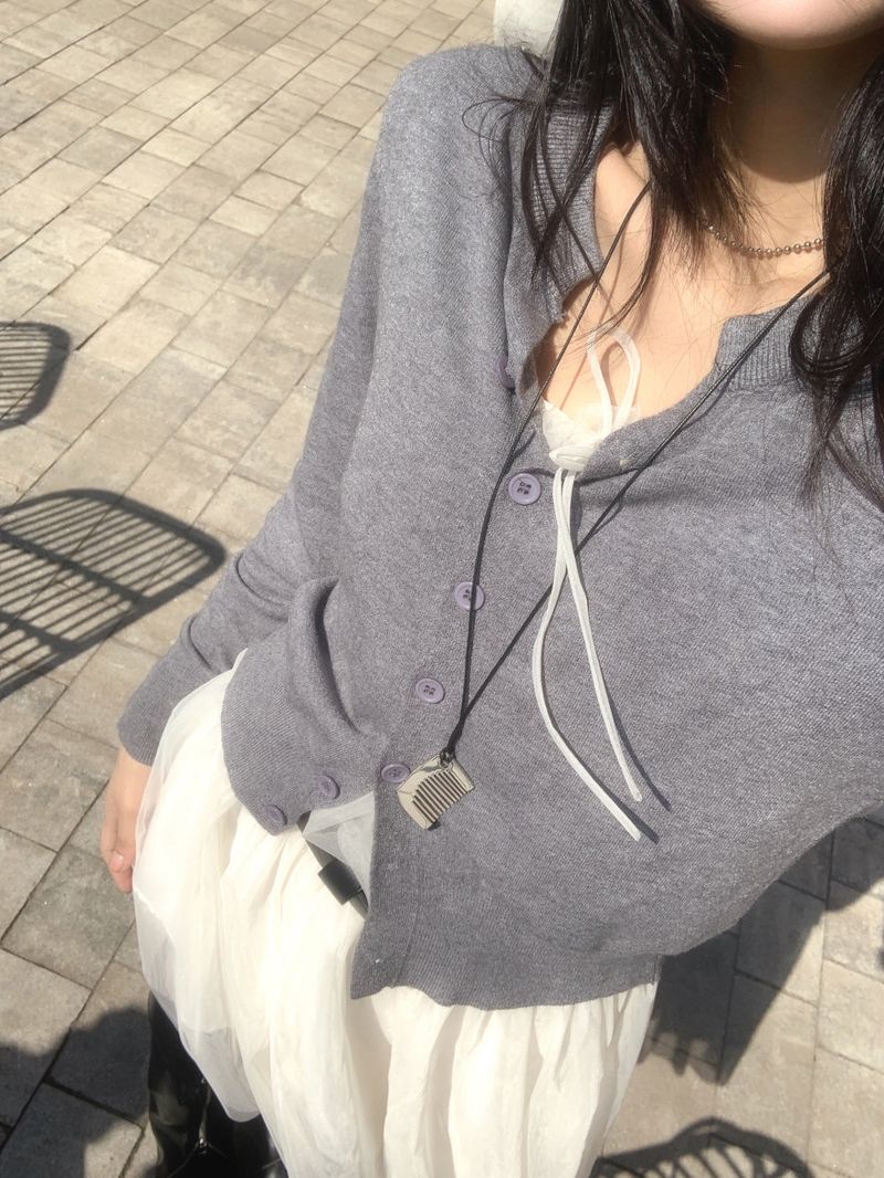 Mellow Slit Neck Button Knit Cardigan