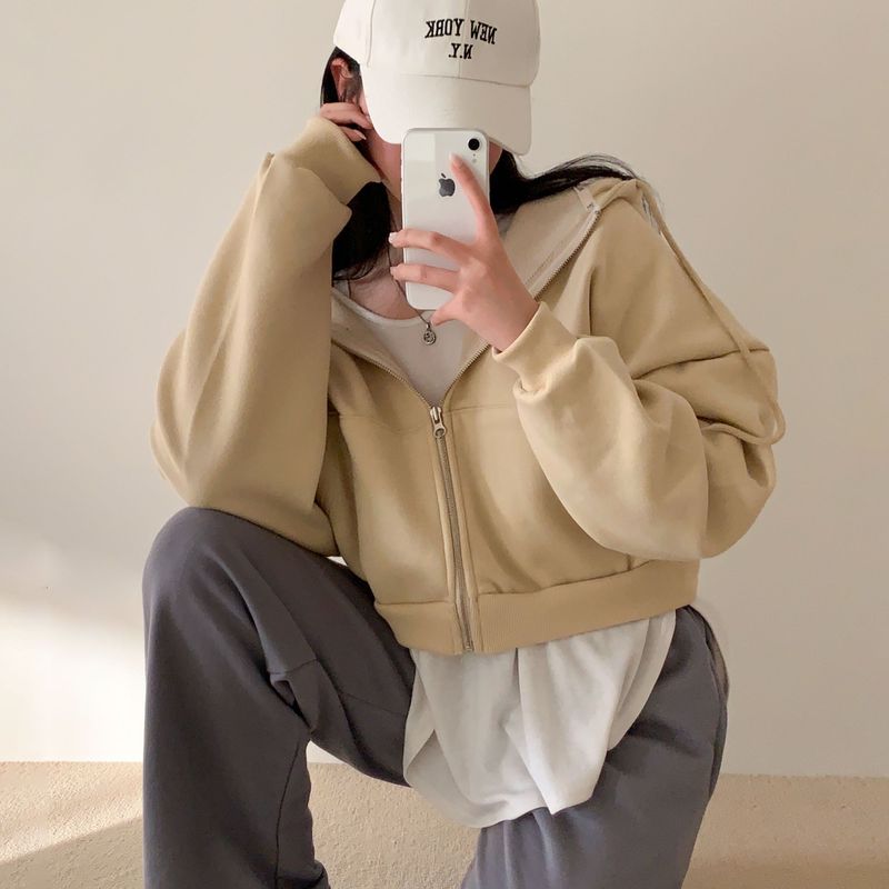 [Bellide made] embroidery napping hood zip-up