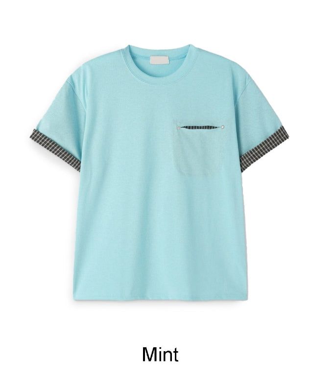 Seren check roll-up short-sleeve tee