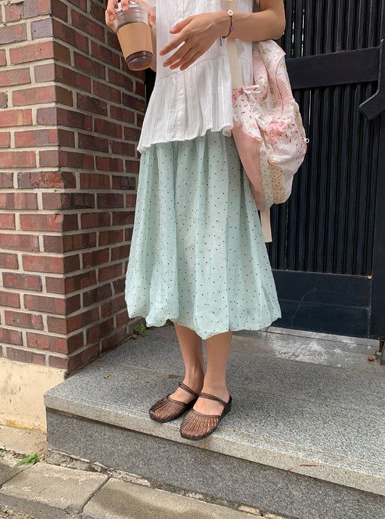 Chitoa Dot Chiffon Balloon Midi Skirt