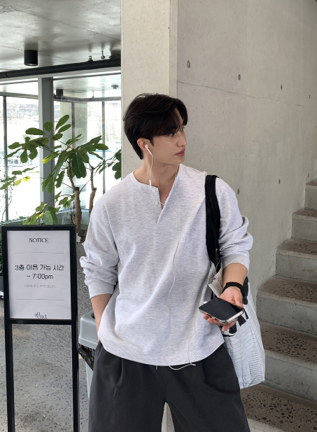 Look nade Waffle Button Henry Neck Long Sleeve T-Shirt