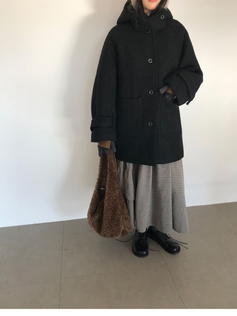 [MD Pick]Fine wool hooded half coat (2color)