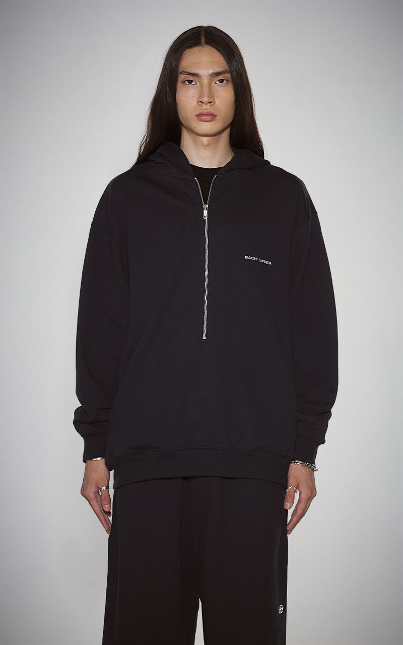 HAIF-ZIP HOODIE (LONG)_NAVY