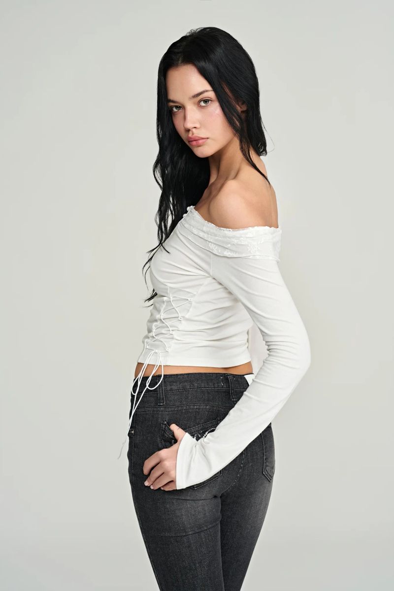 Sandy lace-up top, White