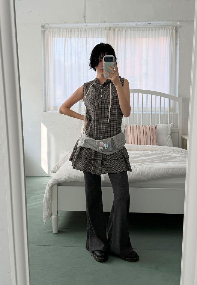 RIBBED BUTTON BOOTCUT PANTS