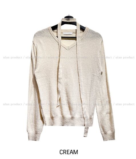 [Muffler set] Nana Wool V-neck Knit