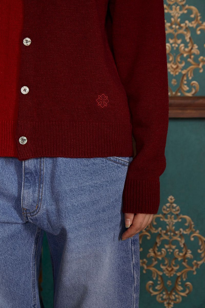ASYMMETRY WOOL CARDIGAN / WINE&RED