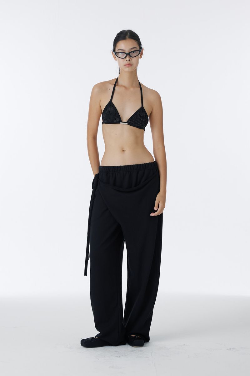 SHIRRING TIE SWEAT PANTS (BLACK)