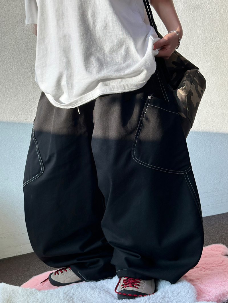 BACK PATCH 🇺🇸 COTTON RIVET BALLOON LONG PANTS 🍰💚🤎🖤 - 4 COLORS