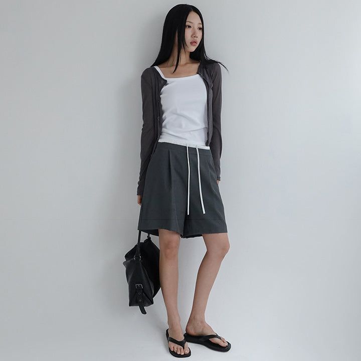 [Torinne] Elasticated Pintuck Sagging Half Slacks - 2 Colors