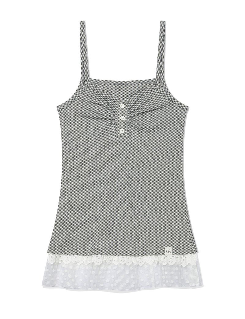 CHECKERED LACE SLEEVELESS(CHARCOAL)