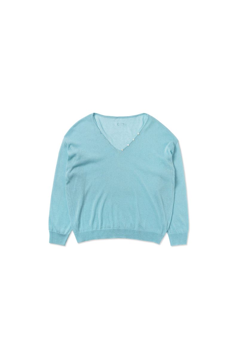 Button v-neck knit_skyblue