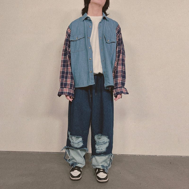 bleach denim pants_blue