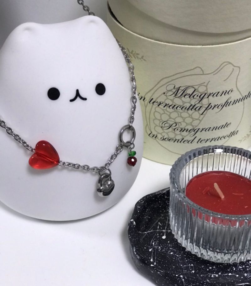 chi Kitchee Cherry Beads Heart Lock Handmade Necklace
