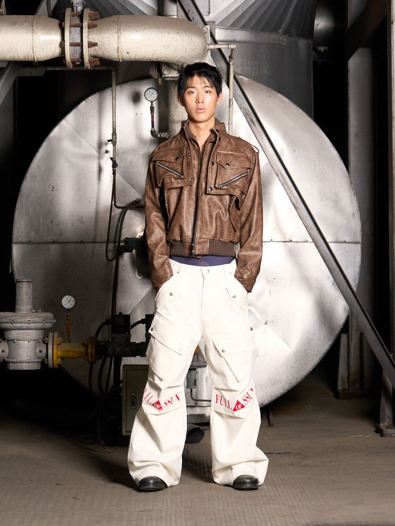 Leather Cargo 3way Jacket (Brown)