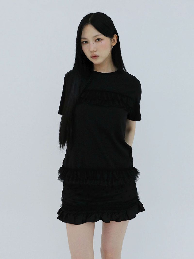 FRILL CANCAN T-SHIRT(BLACK)