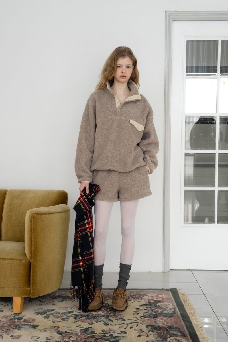 Teddy fleece shorts_mocha