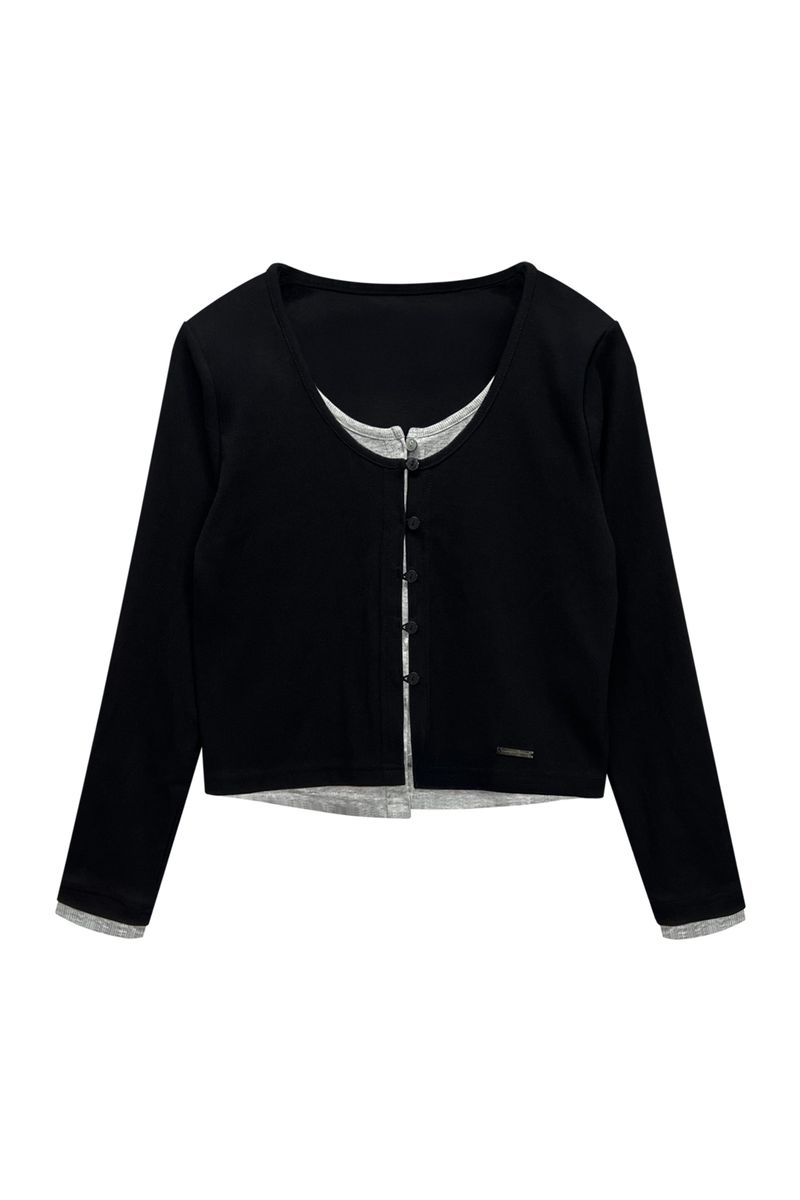 LYLA LAYERED CARDIGAN / BLACK-MELANGE