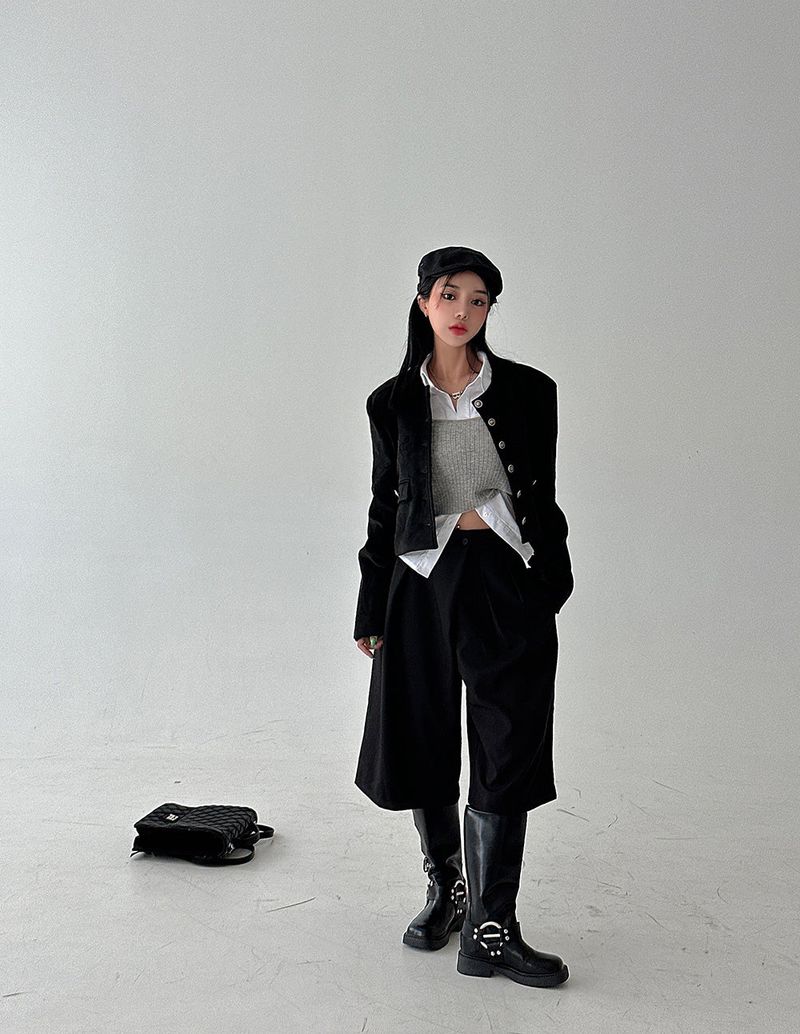 a no-collar suede jacket