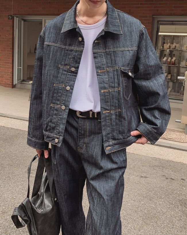 Friendly Pintuck Trucker Denim Jacket
