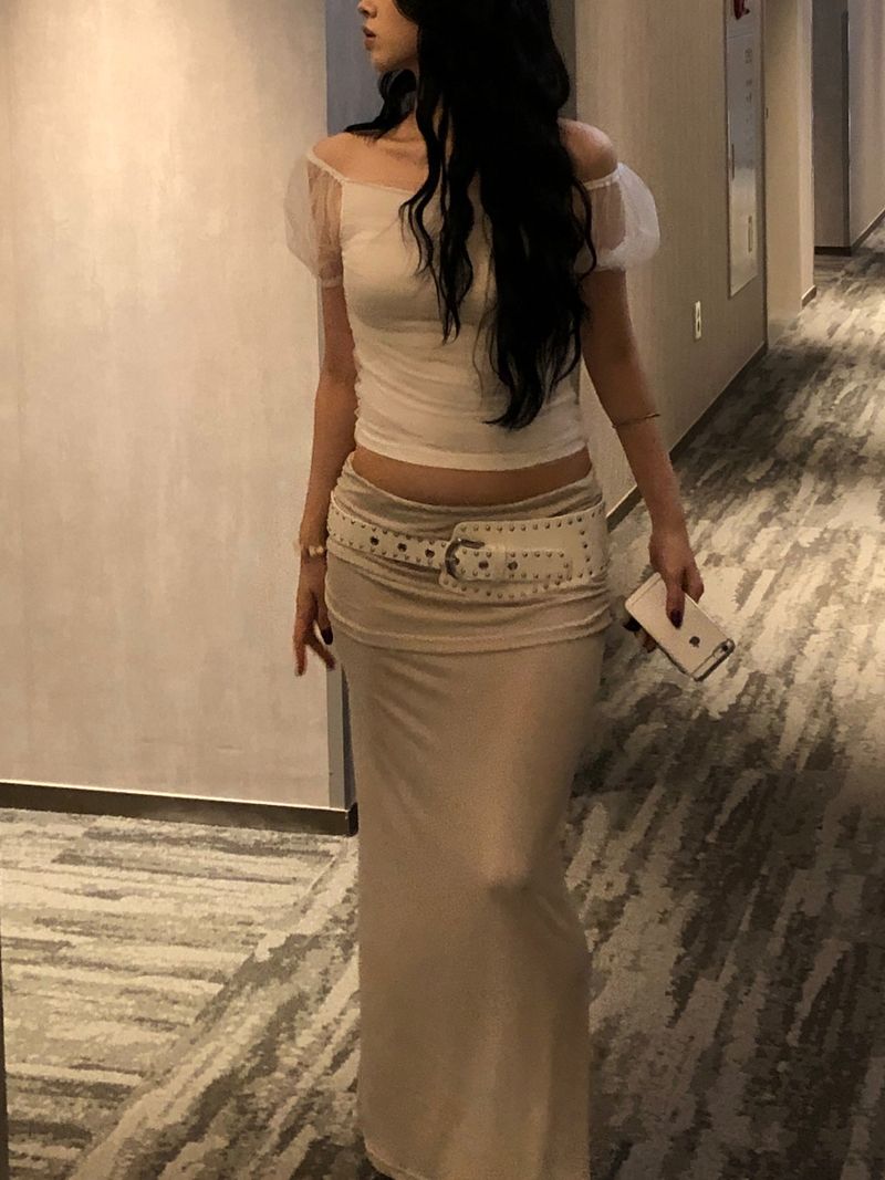 Jelly Shirring Long Skirt