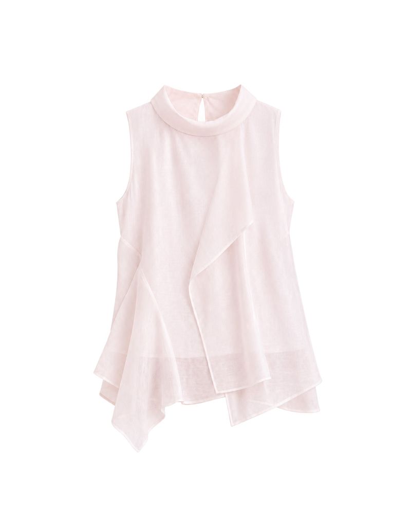 Lune High Neck Unbalance Drape Layered Sleeveless Blouse Pink