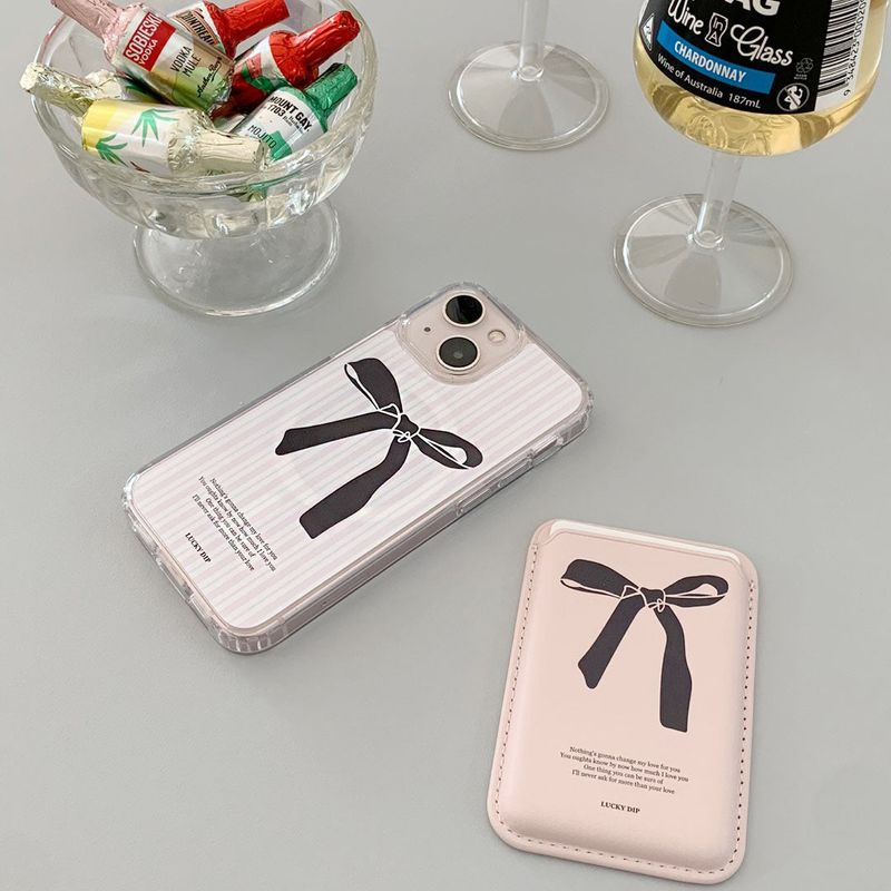 [MADE] [magsafe] balletcore stripe ribbon jell hard case - pink