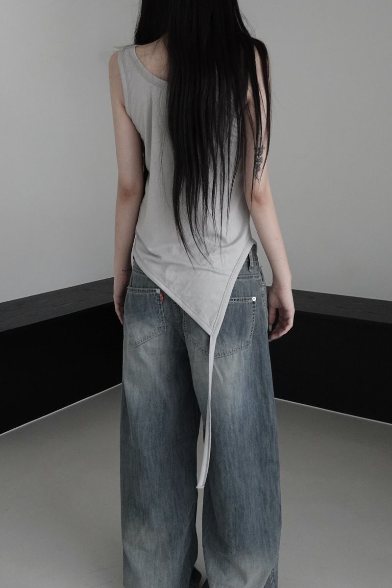 unbalanced layered tail sleeveless (4color)