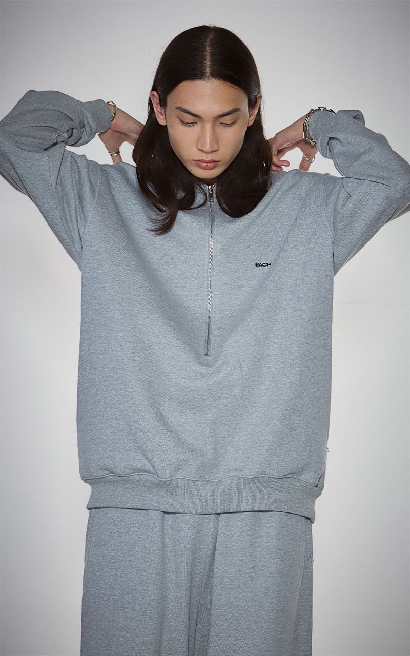 HAIF-ZIP HOODIE (LONG)_GRAY