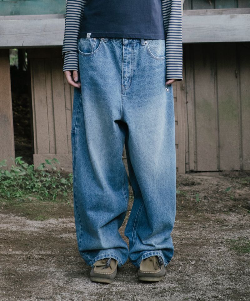 cavish（カビシ）の「CINCH BACK CURVED DENIM PANTS BLUE(CV2GFFD110A)（Pants）」