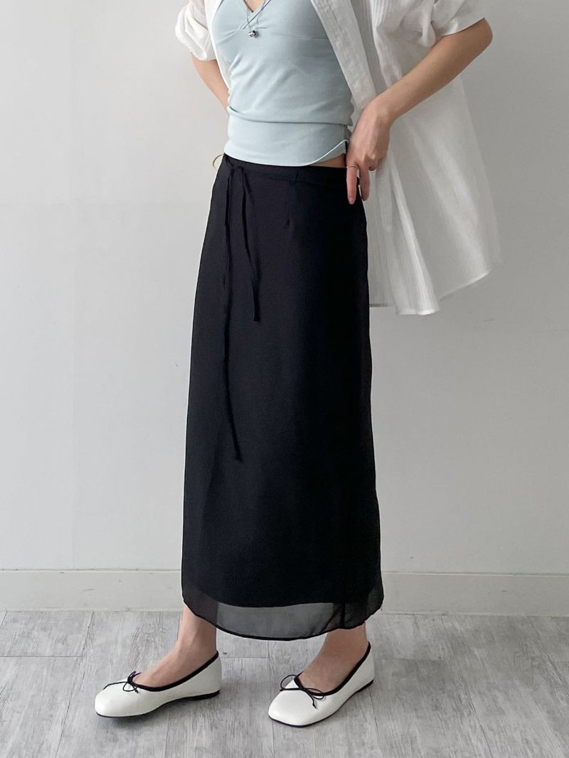 Organza chiffon layered long skirt