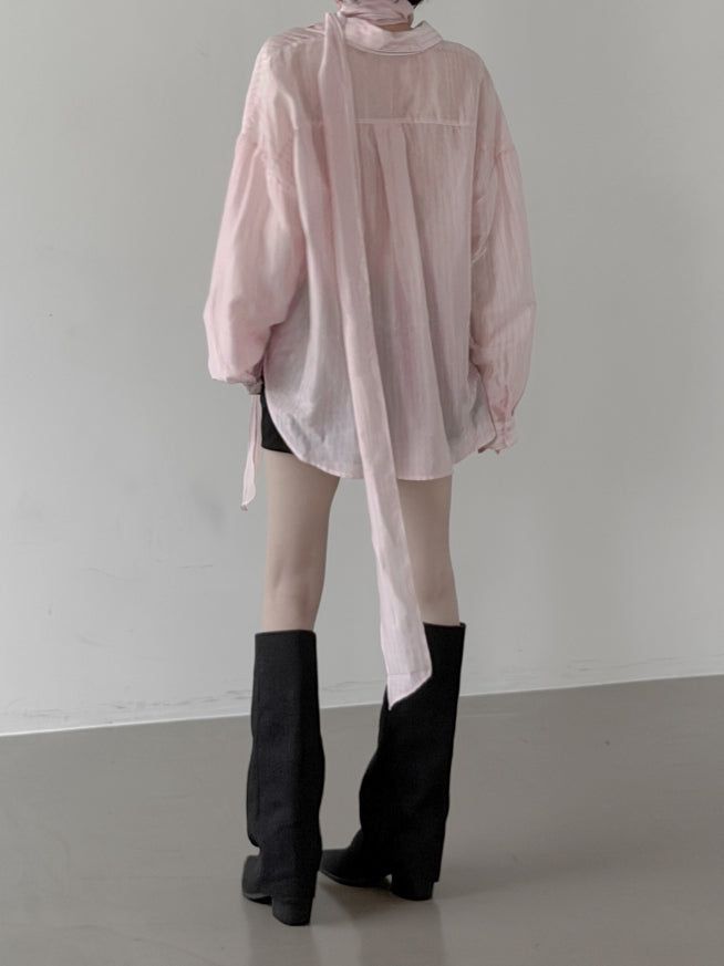 Sie Knot See-through Wrap Shirt Blouse