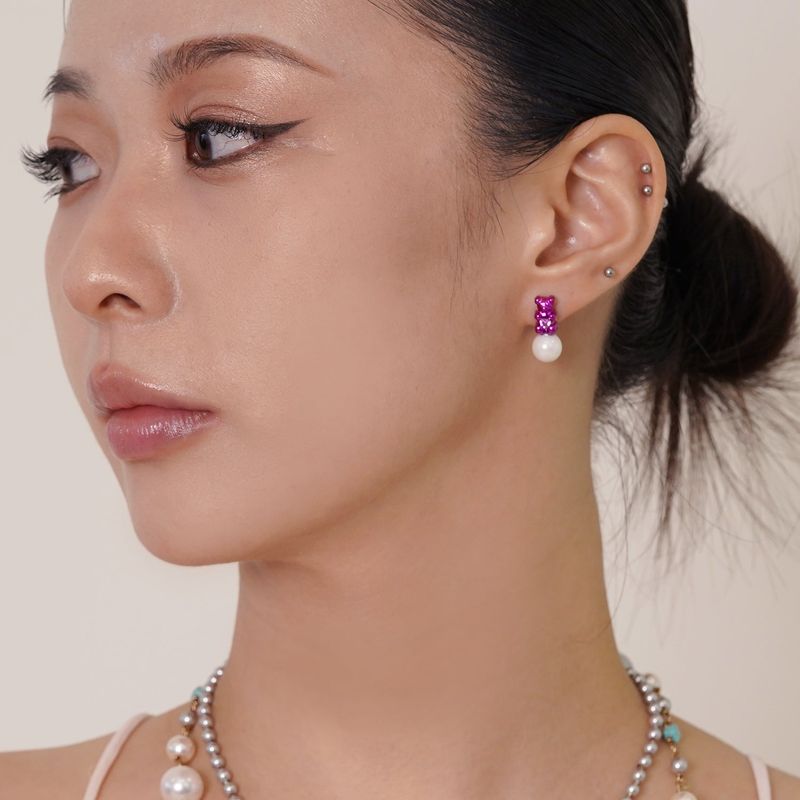 Petit Bear Pearl Earrings_Pink