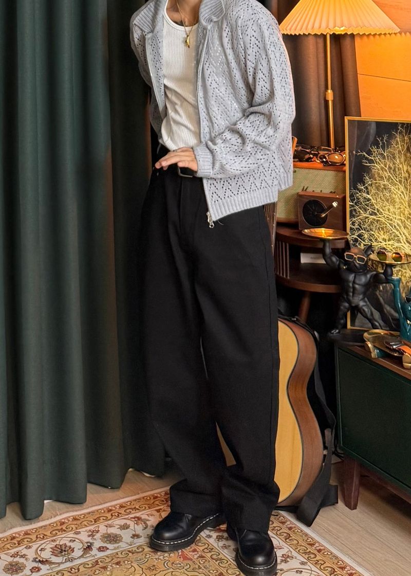 Cropped Knit Punching Zip-Up 4COLOR