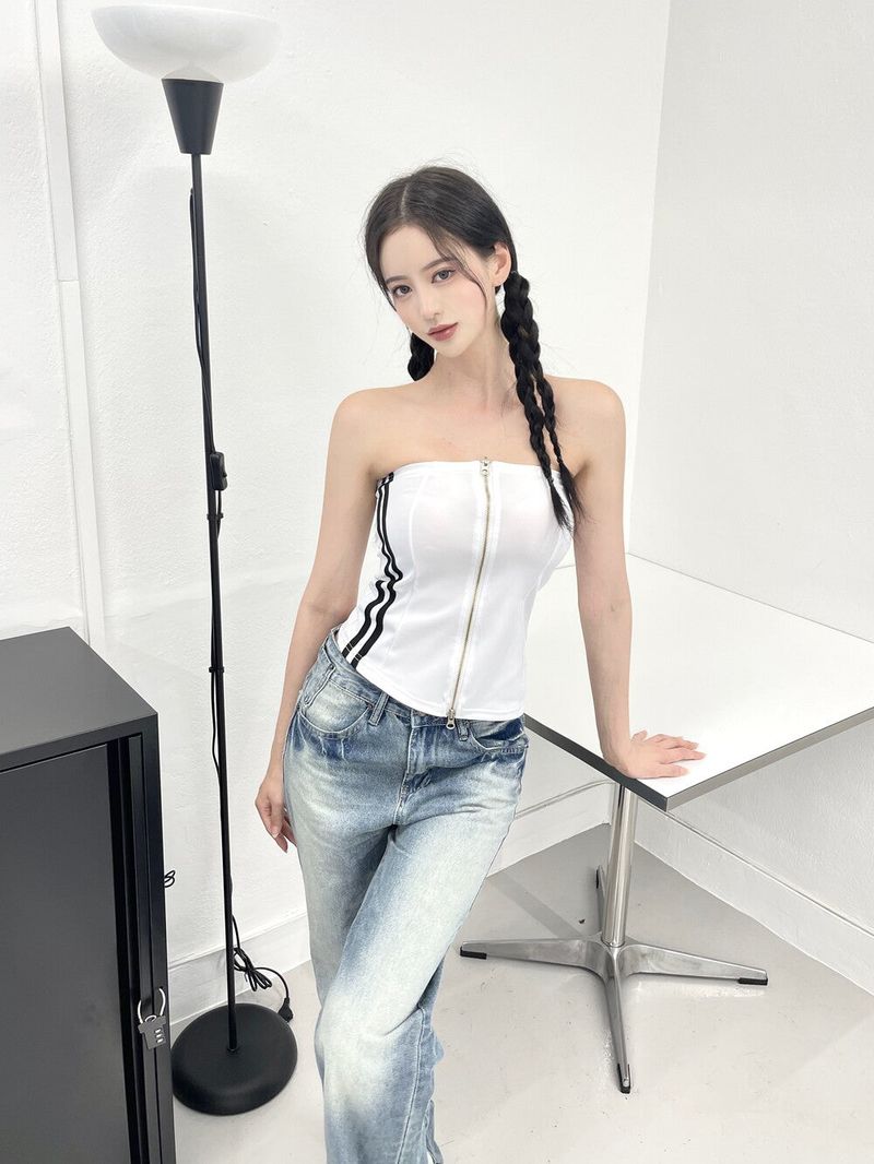 975. Line zipper crop top (3color)